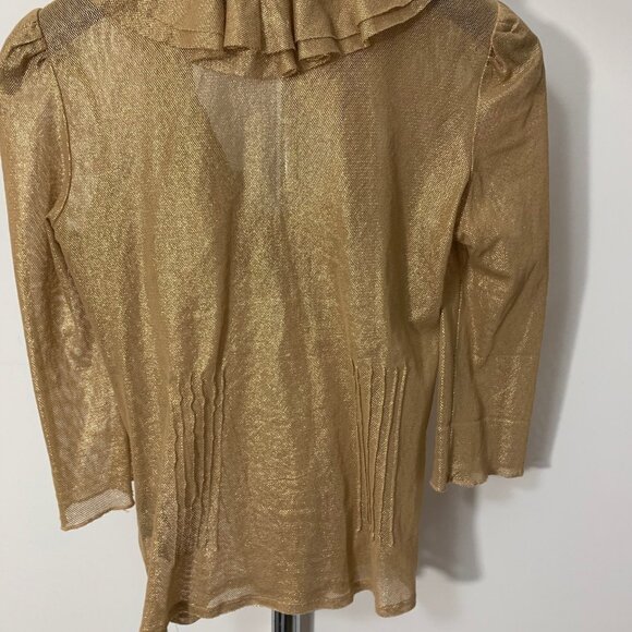 Ralph Lauren Black Label Gold Metallic Cotton Ruffle Blouse Size Small - Picture 2 of 3